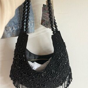 Elegant Black Beaded Women's Bag